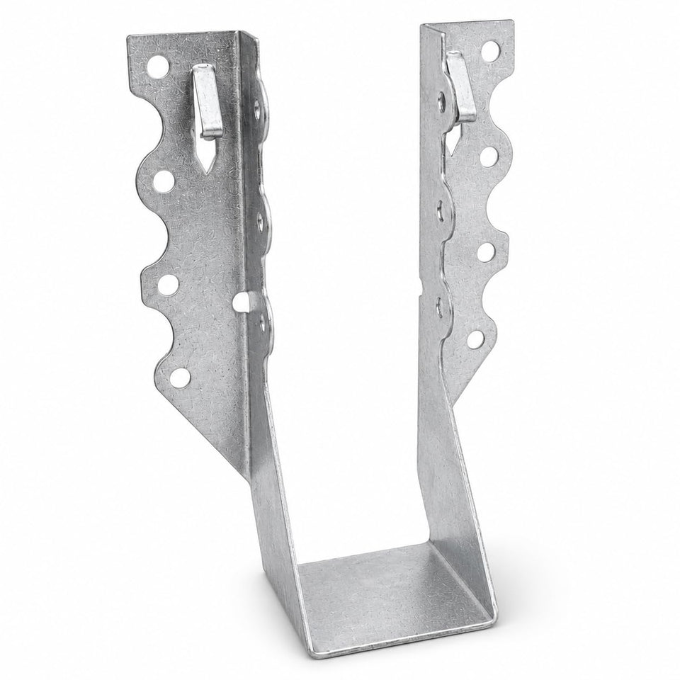 ADLMPW 2x6 joist hanger closeup shows corrosion-resistant 18-gauge steel for lasting framing.