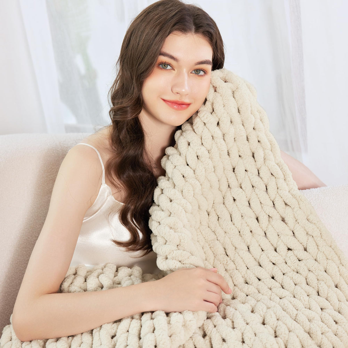 Admitrack chenille throw detailed cable-knit texture for lasting warmth.