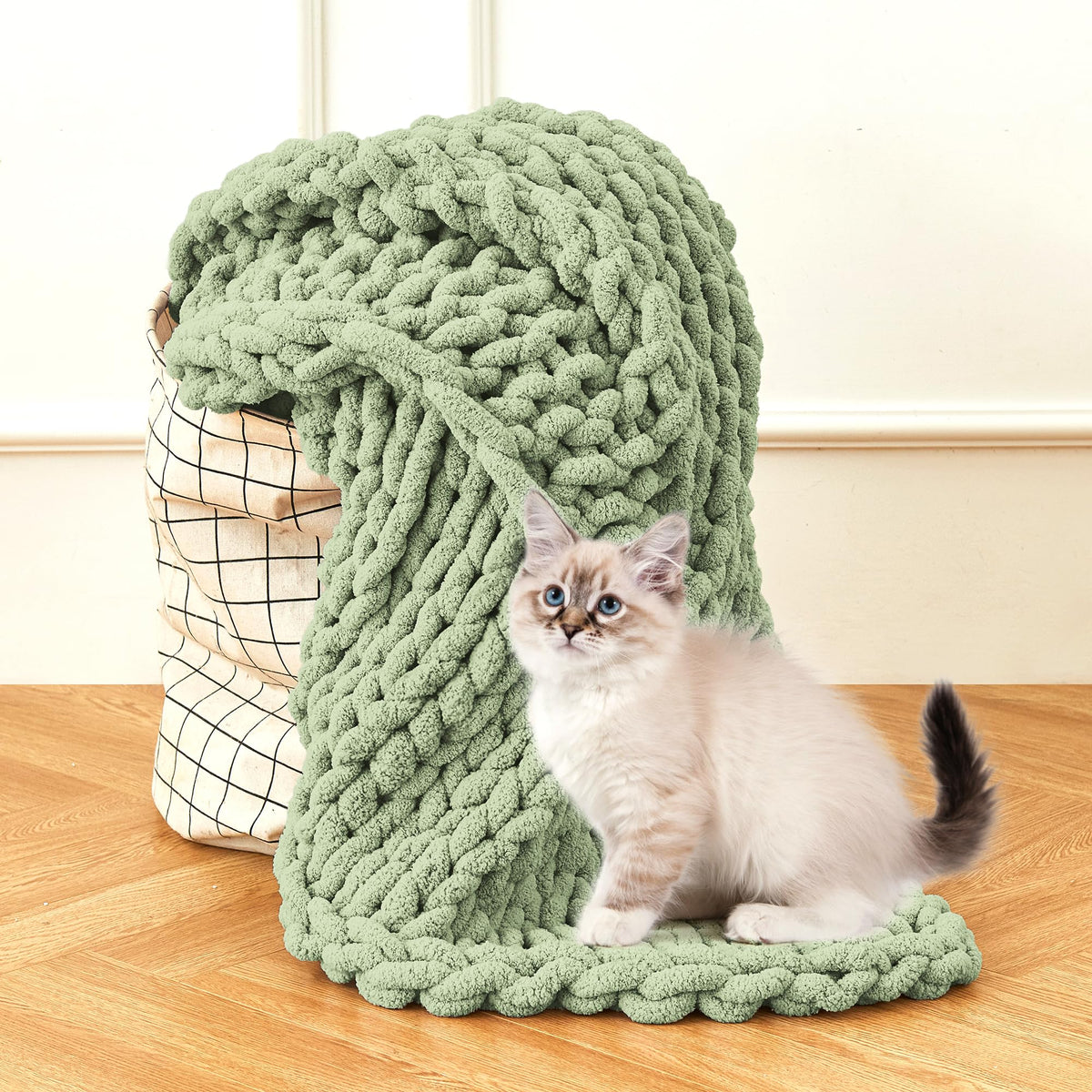 Admitrack sage green yarn detail emphasizes durable fibers for daily use.