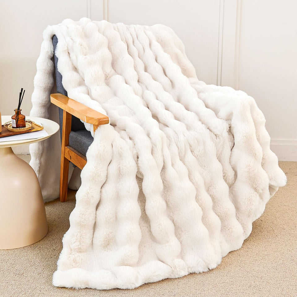 Admitrack faux rabbit fur throw blanket texture for luxurious couch warmth.