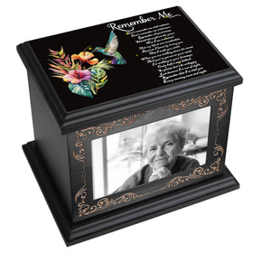 ADMLC cremation urn with wooden frame front showcasing a cherished photo.