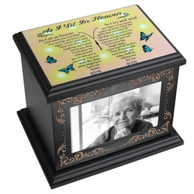ADMLC urn with a wooden photo frame on the front for a personalized memorial.