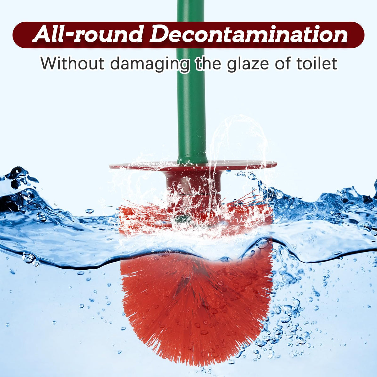 ADNIKIA cherry toilet brush and holder upright on bathroom floor.