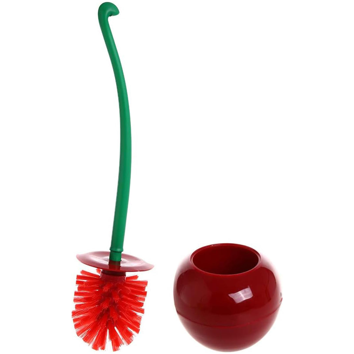 ADNIKIA cherry toilet brush with holder, top view showing compact storage.