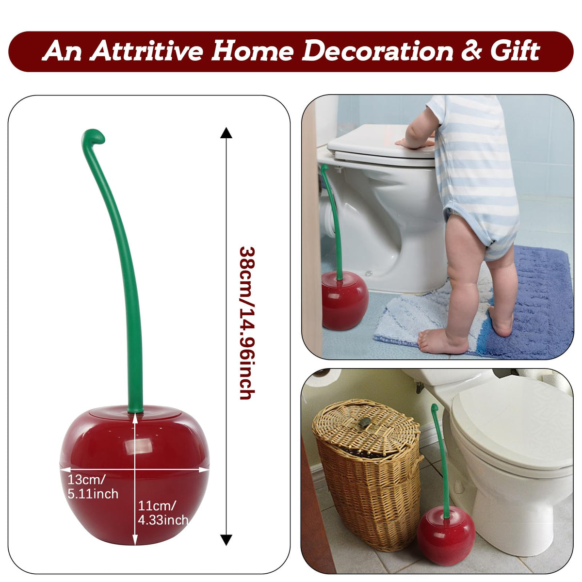 ADNIKIA cherry brush on non-slip base stays secure.