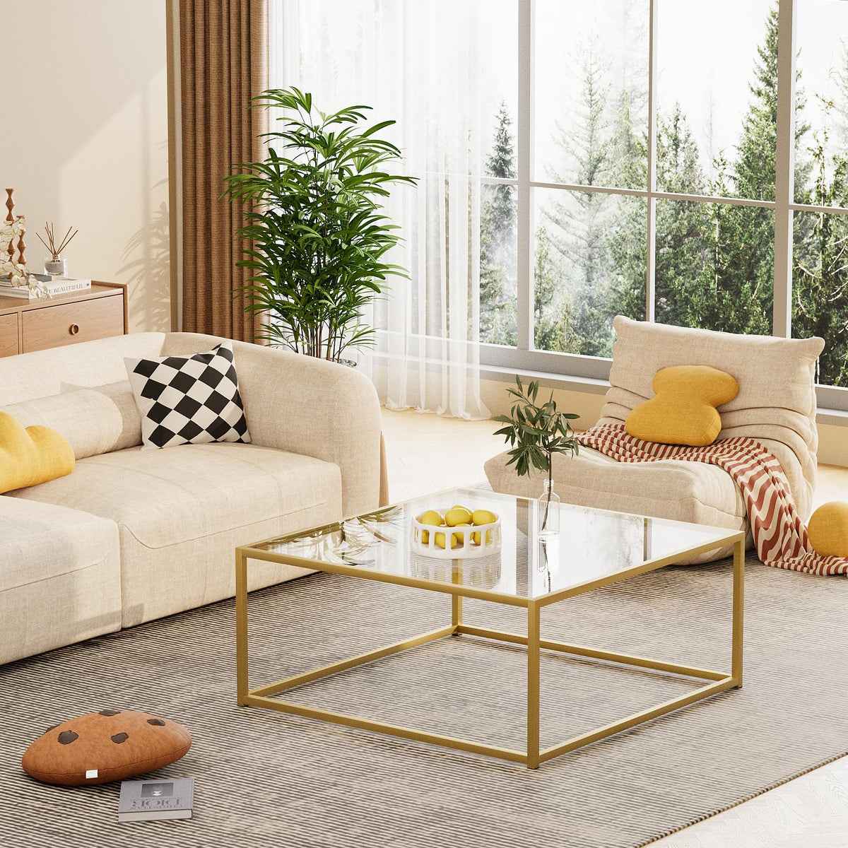Adompacat small square coffee table 26-inch footprint ideal for compact spaces.