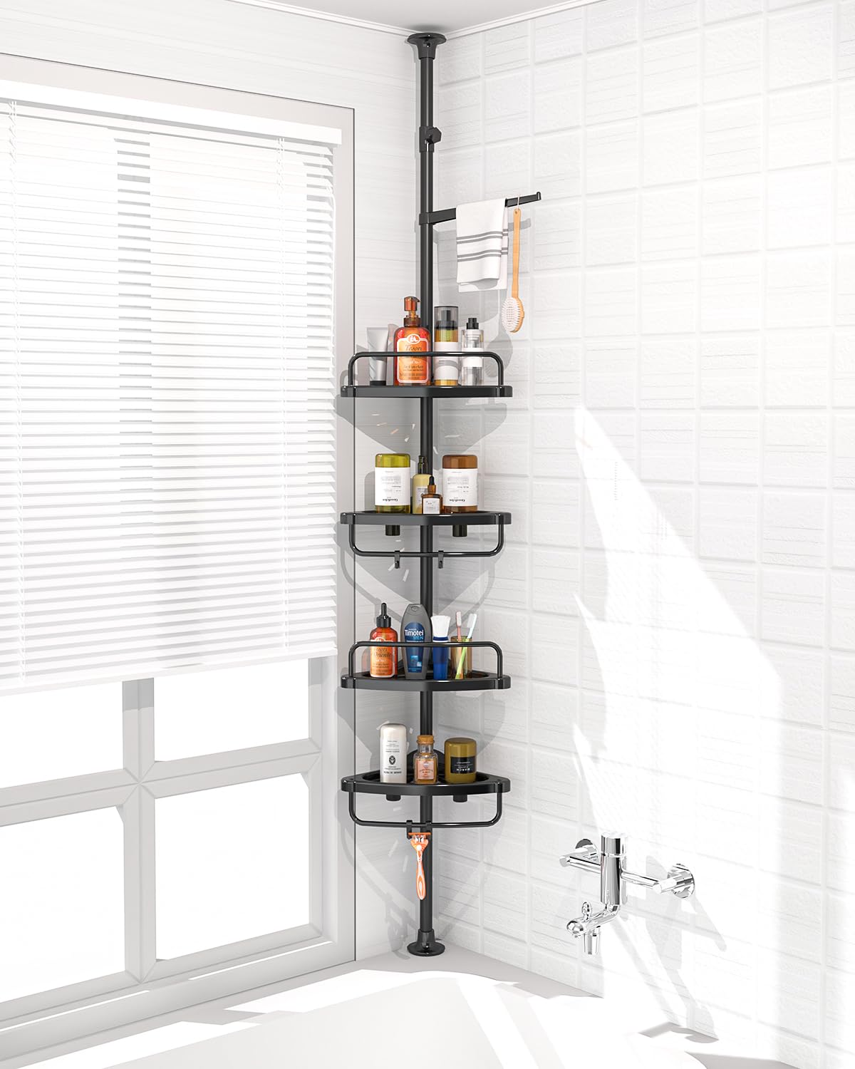 ADOVEL 4-layer corner shower caddy organizes bath items with rustproof durability.