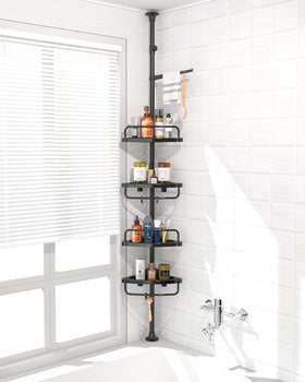 ADOVEL 4-layer corner shower caddy organizes bath items with rustproof durability.