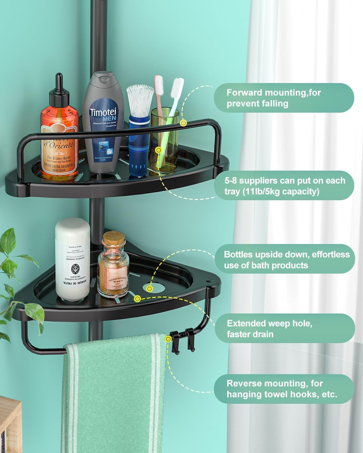 ADOVEL bottom support bars stabilize tall corner unit for steady use.