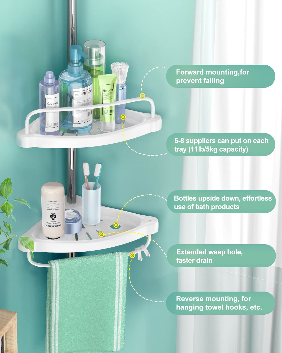 ADOVEL 5 kg per-tray capacity holds shampoo, soap, and bottles neatly