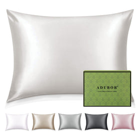 Adubor Silk Pillowcase ivory front view highlights premium mulberry silk texture for smooth sleep
