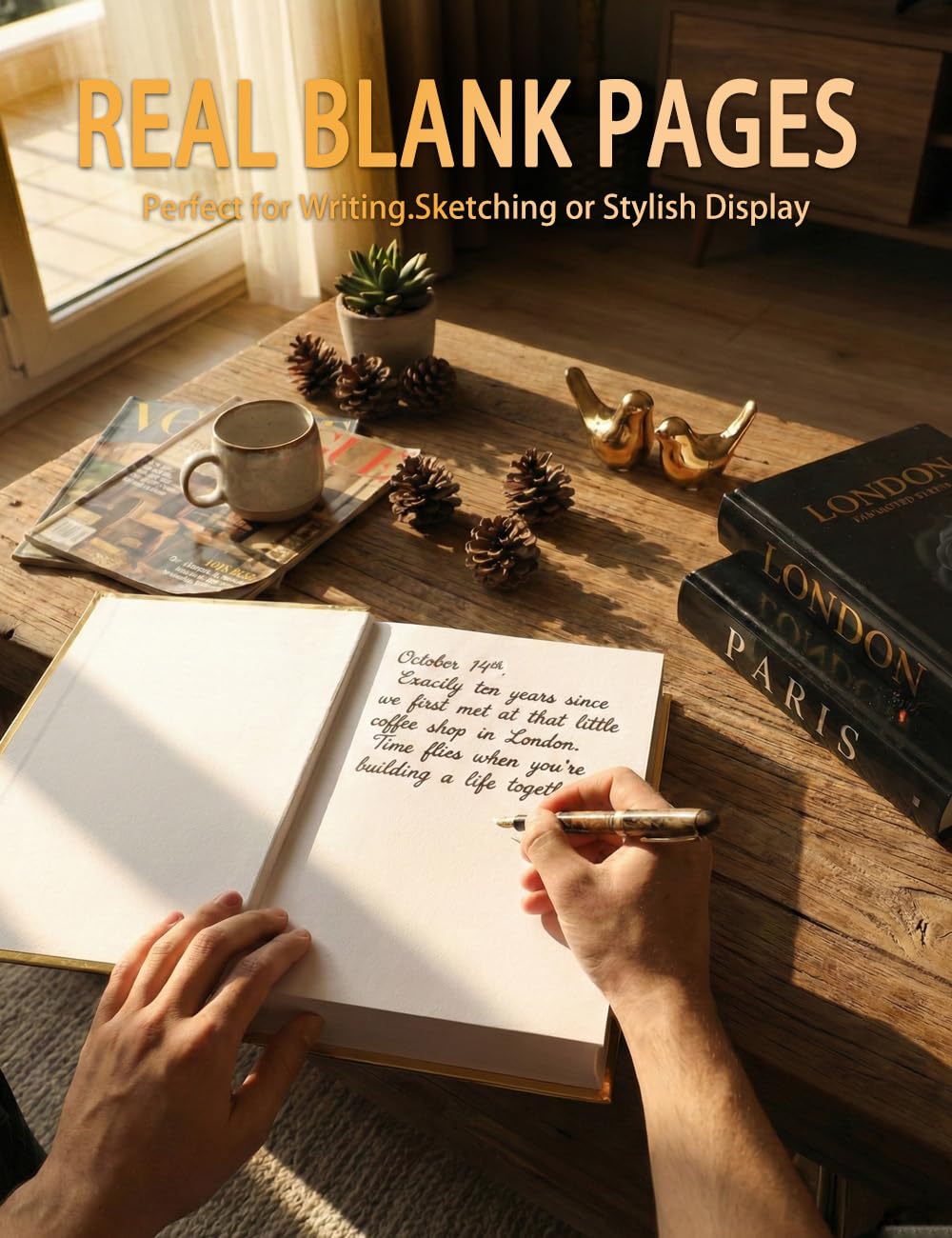 ADUN Stationery gold ceramic birds perched on books add luxe focal point.