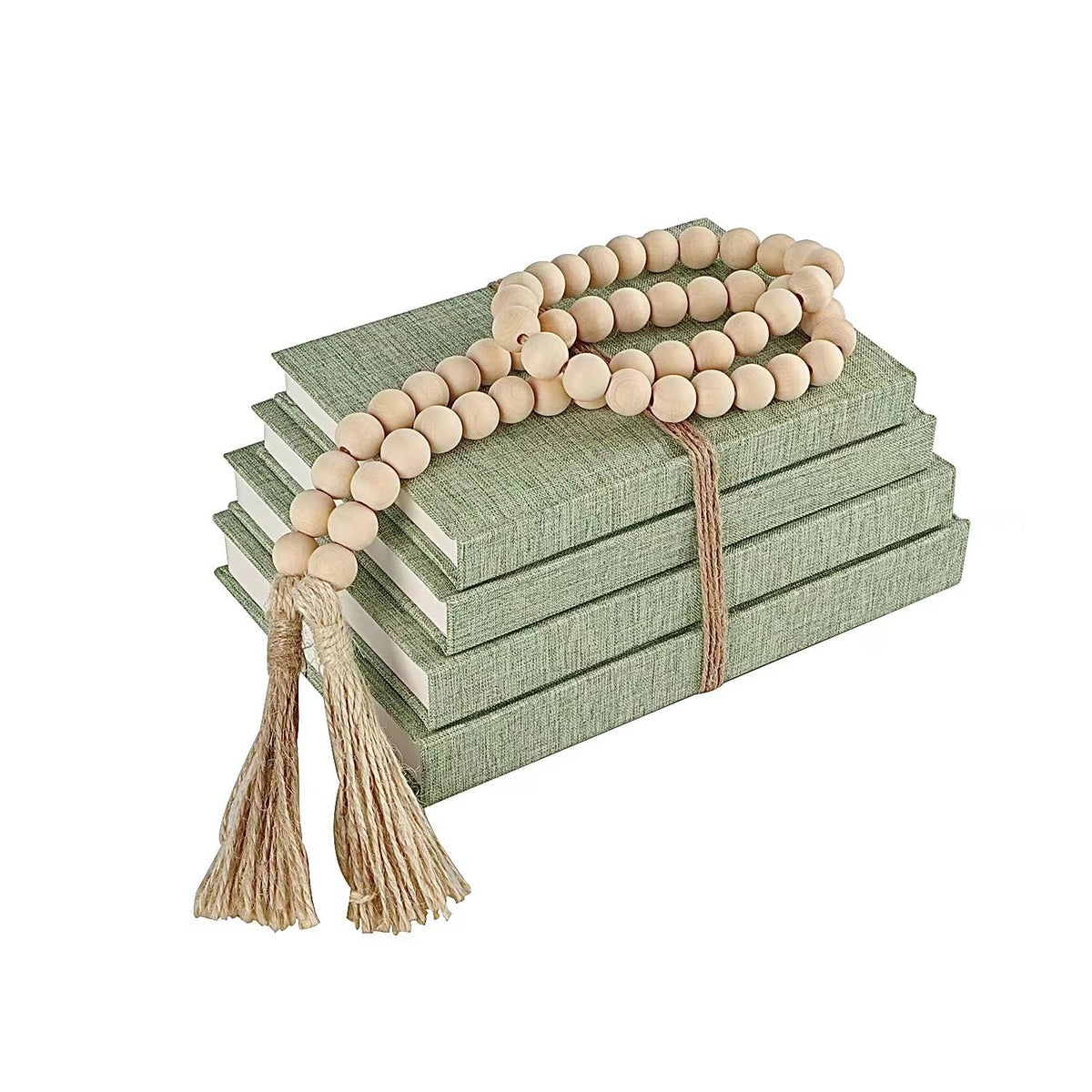 ADUN Stationery linen covered decorative books stack adds subtle sage tone for versatile decor.