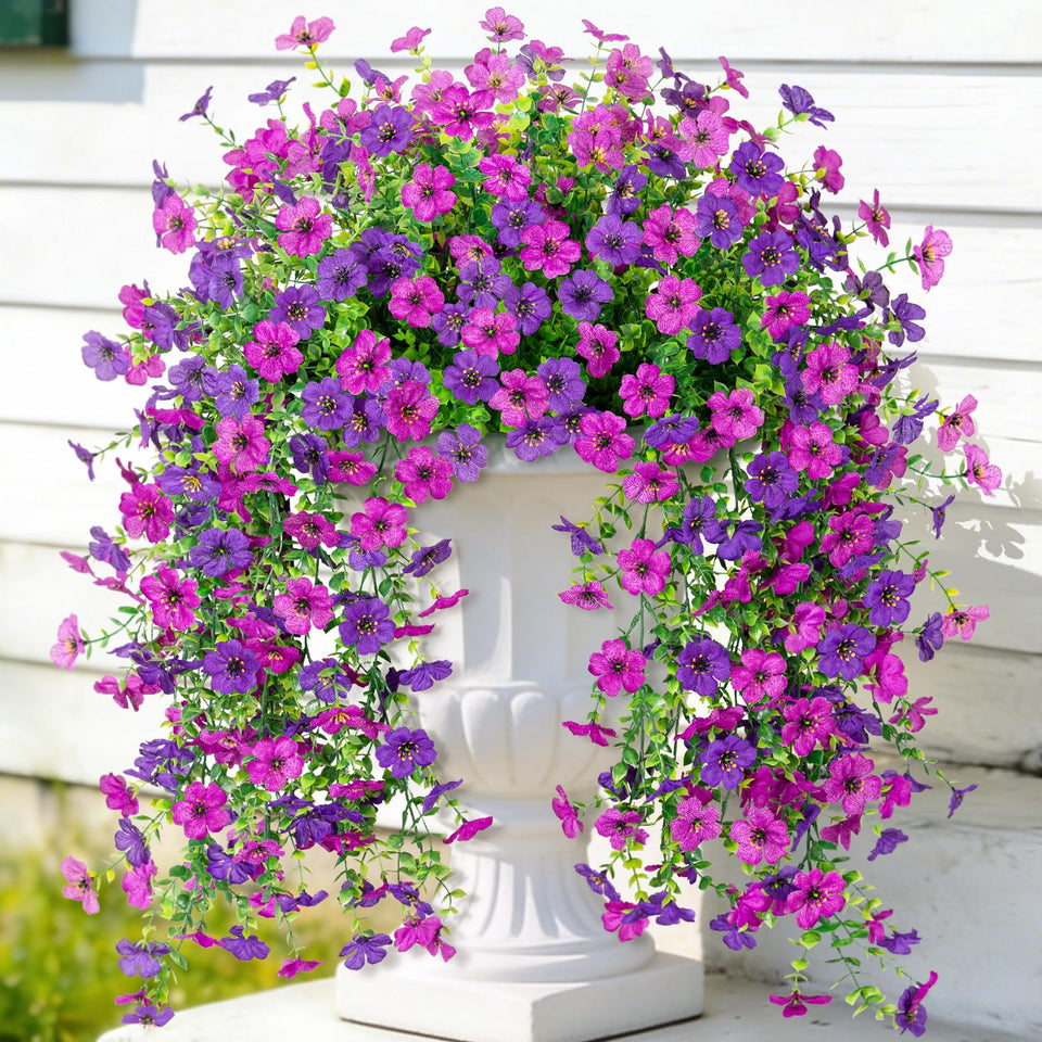 ADXORA hanging daisies with eucalyptus for outdoor porch decor.