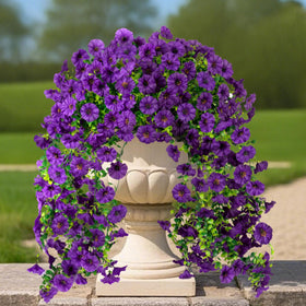 ADXORA fake morning glory hanging flowers on porch for vibrant curb appeal.