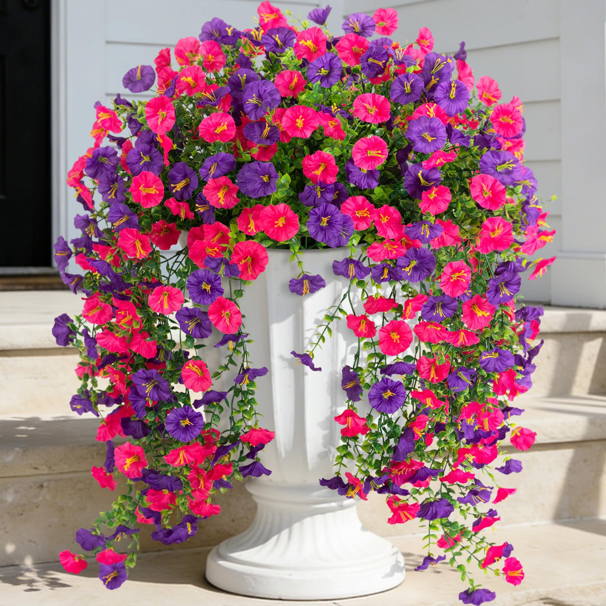 ADXORA morning glory hanging bundles with eucalyptus for durable porch decor.