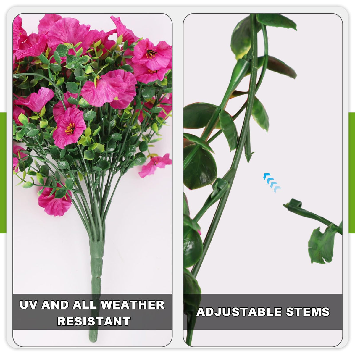 ADXORA UV-resistant silk flowers withstand sun and rain while staying vibrant