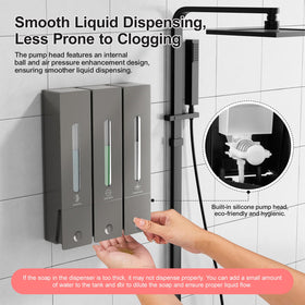Aeakey dispenser liquid window shows 400ml capacity per chamber for easy refills.