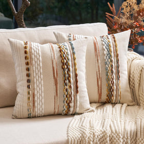 Aeckself boho throw pillow cover adds cozy color to sofas with textured stripe fabric.