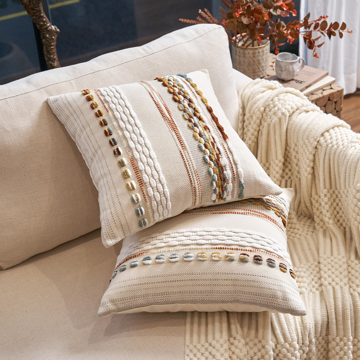Aeckself chenille tufted pillow cover closeup highlights plush texture and decorative appeal.