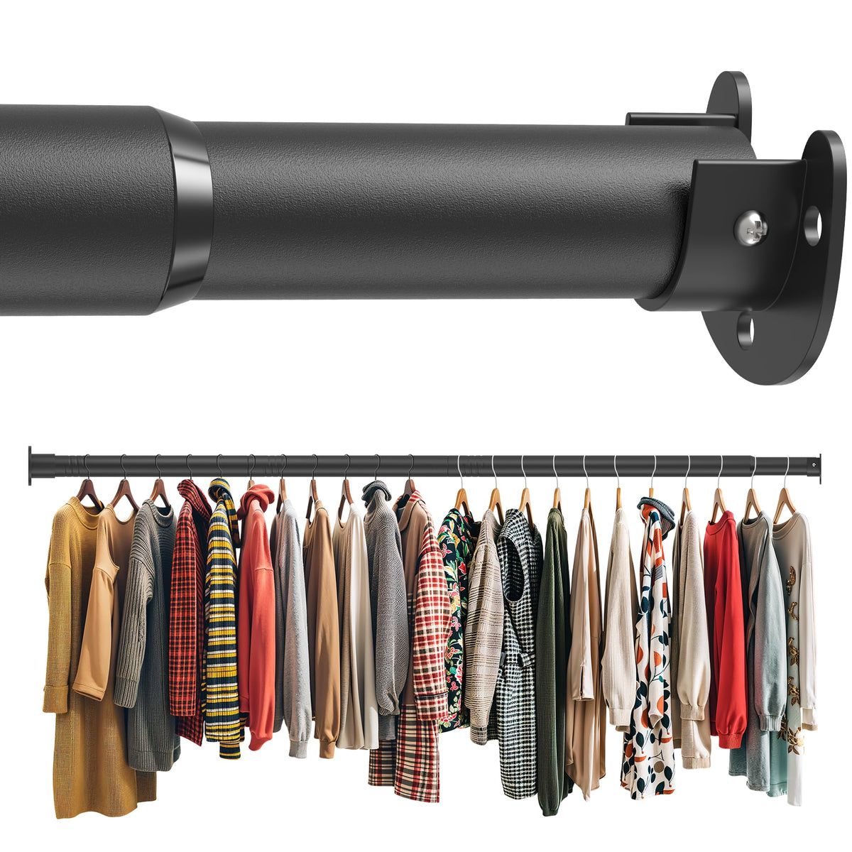 AeedWisp extendable closet rod 50-87 inches for customized wardrobe lengths