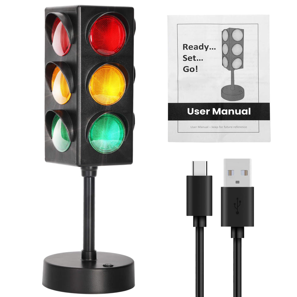 Aekops traffic light lamp on a sturdy base for desk glow and decor.