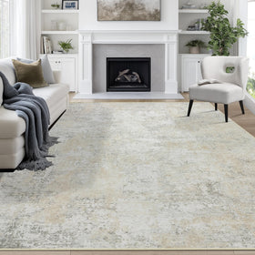 Aelenmu 8x10 area rug with abstract beige-grey pattern for living rooms, ideal for high-traffic spaces