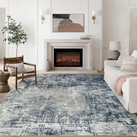 Aelenmu 8x10 rug blue-grey close-up showing soft, durable fibers for busy living spaces.