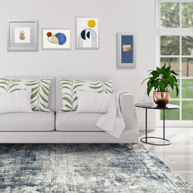Aelenmu blue-grey rug in dining layout adds neutral elegance while protecting floors.