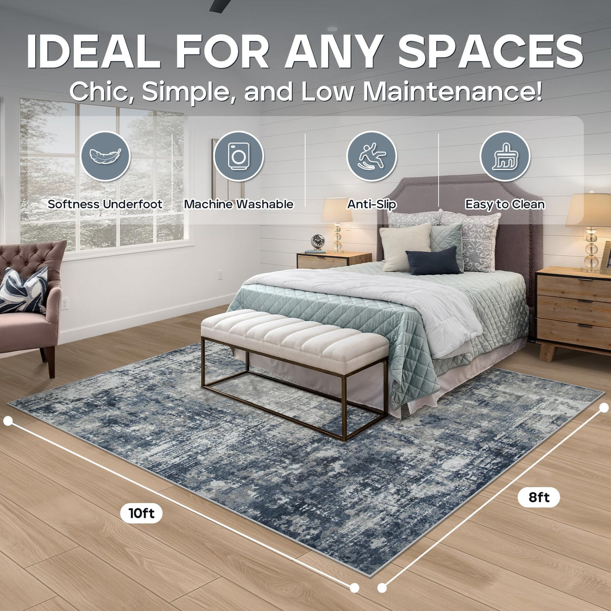 Aelenmu 8x10 rug in a living room scene for modern daily use.