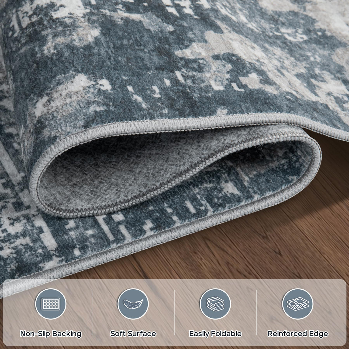 Aelenmu rug with non-slip backing supports safe play for kids and pets.