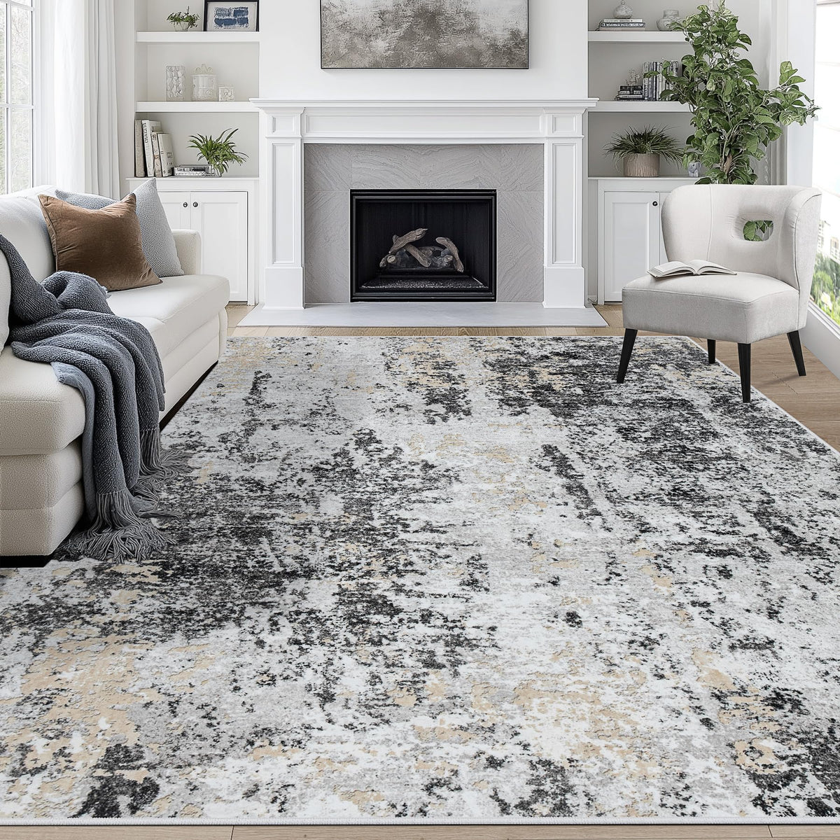 Aelenmu 8x10 rug with abstract pattern adds modern style and easy maintenance.