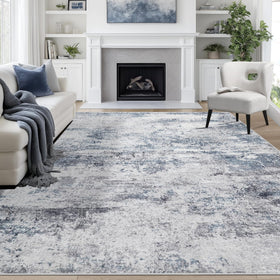 Aelenmu 9x12 area rug with abstract blue-grey pattern for modern living spaces.