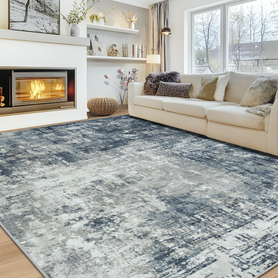 Aelenmu 9x12 rug in living room showing soft faux wool fibers for high-traffic areas
