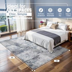 Aelenmu blue-gray rug with soft faux wool, enhancing cozy bedrooms.
