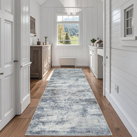 Aelenmu runner rug in hallway blue-grey abstract adds style with non-slip safety.