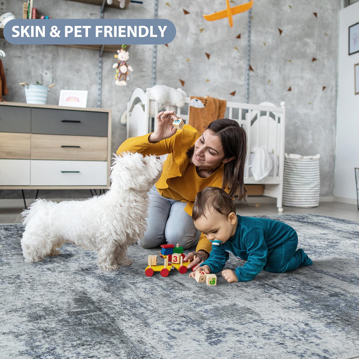Aelenmu water-resistant rug helps protect floors from spills and accidents.