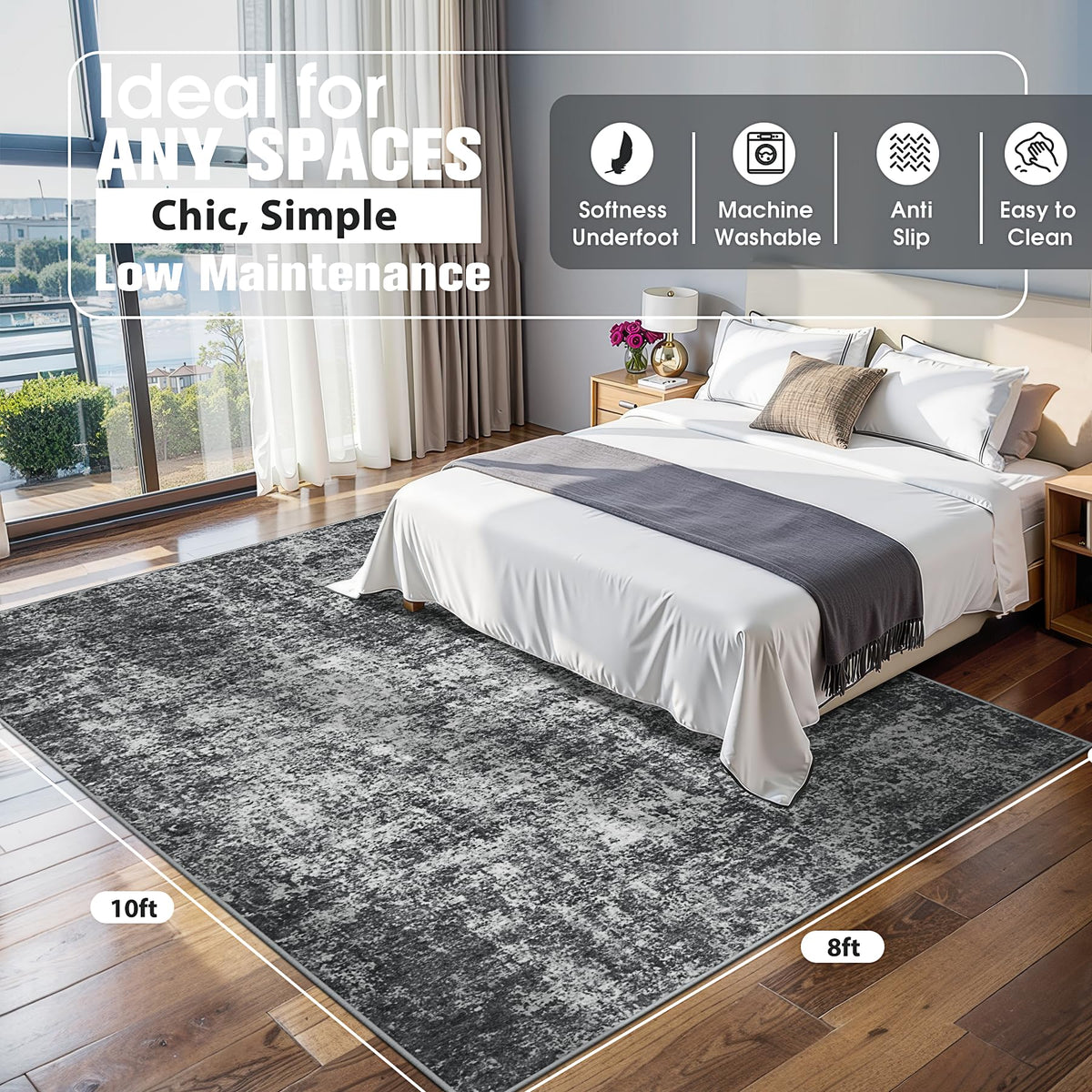 Aelenmu washable 8x10 rug ready for easy maintenance in busy dining spaces.