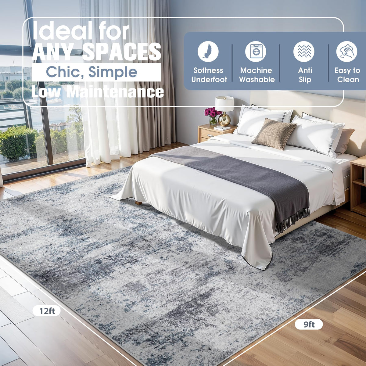 Aelenmu washable 9x12 rug suitable for busy living rooms and high-traffic areas.