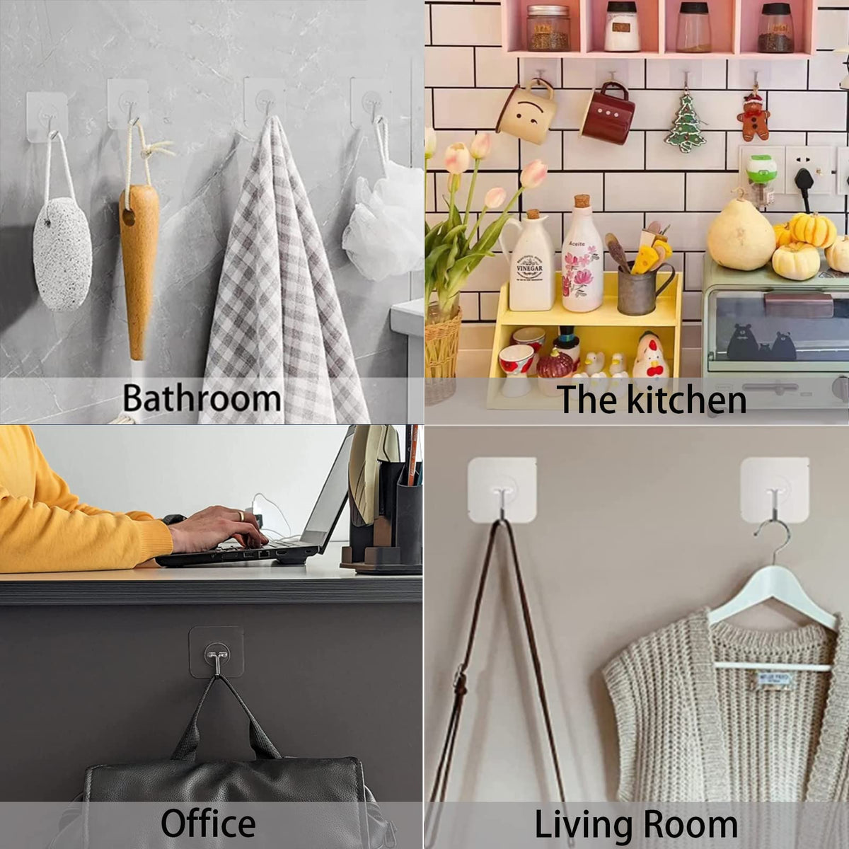 Aellabus kitchen use: hooks holding utensils on tile backsplash.