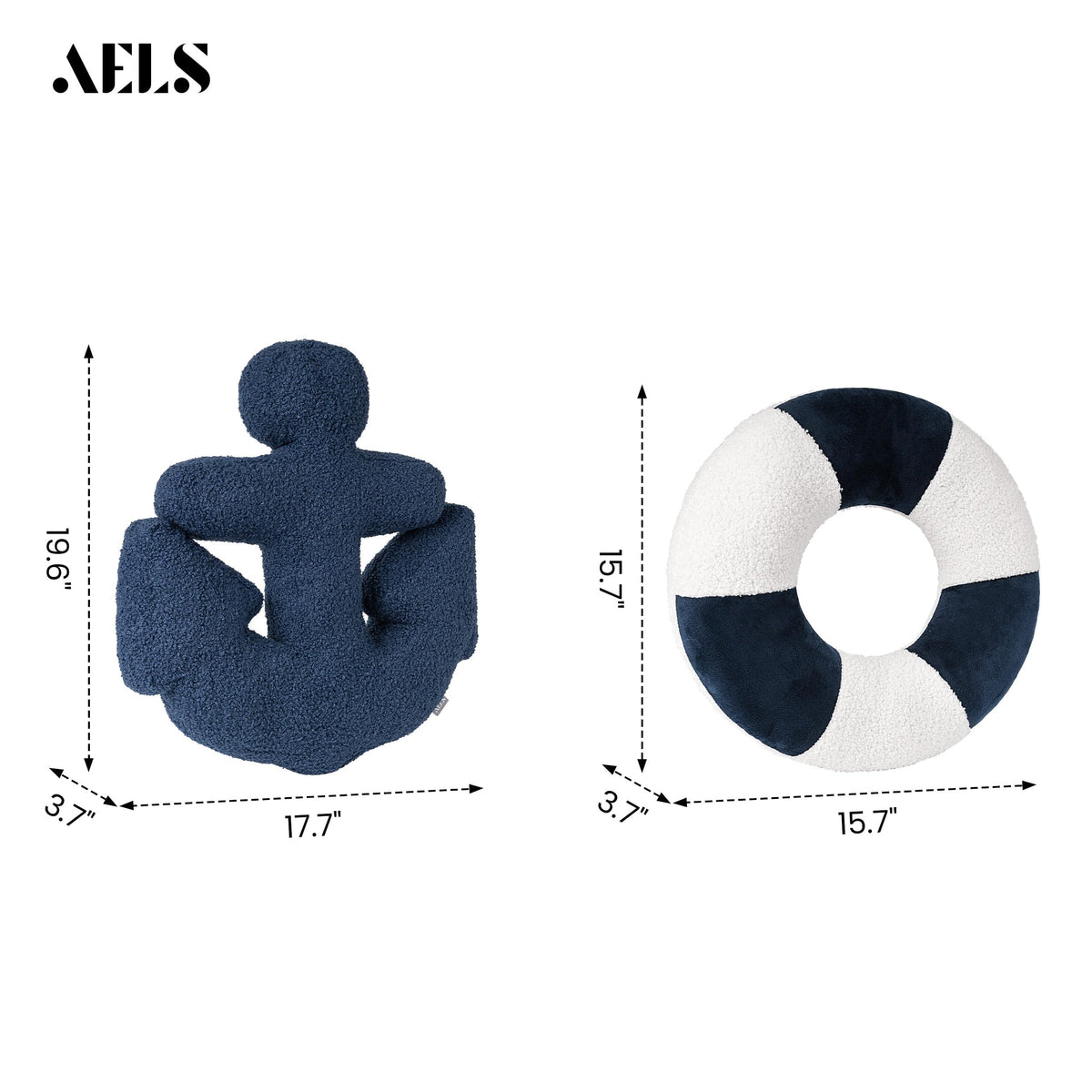 AELS anchor lifebuoy pillow, 15-7 inch navy and white, ideal for chairs and beds.