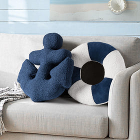 AELS anchor lifebuoy throw pillow, 19-6 inch navy and white, adds nautical style to your sofa.