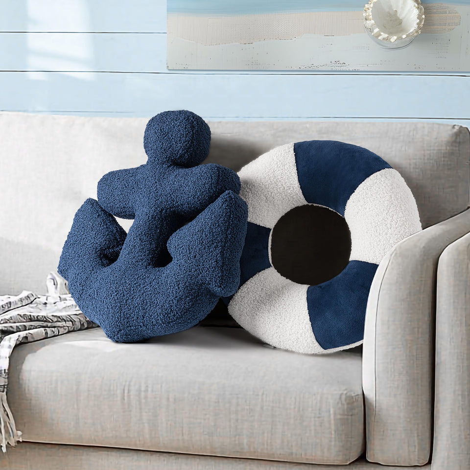 AELS anchor lifebuoy throw pillow, 19-6 inch navy and white, adds nautical style to your sofa.