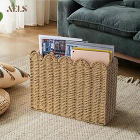 AELS boho modern farmhouse book basket complements any room decor