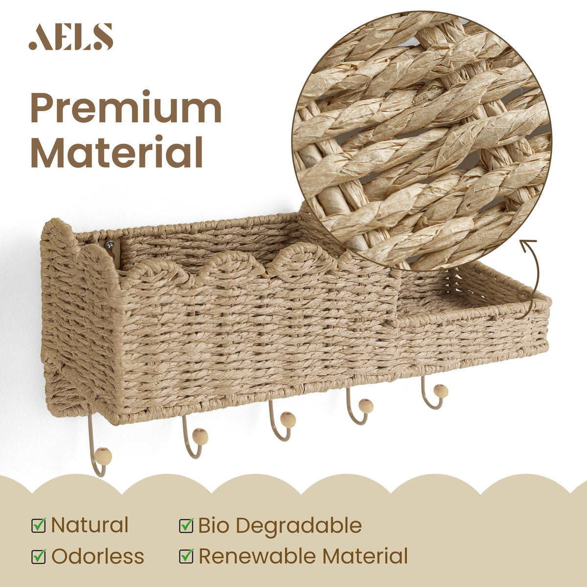AELS paper rattan key holder adds entryway decor while holding mail and essentials.