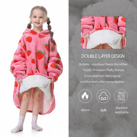 Aemicion Strawberry Blanket Hoodie large pockets for toys or snacks