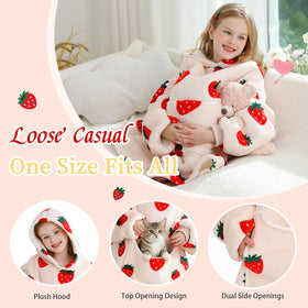 Aemilas Strawberry Wearable Hoodie hood detail highlighting oversized warmth for the head