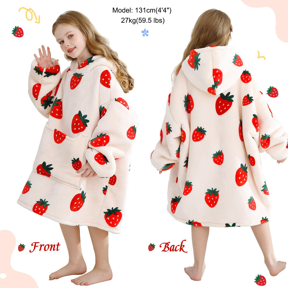 Aemilas Strawberry Wearable Hoodie sherpa interior close-up, soft cozy lining