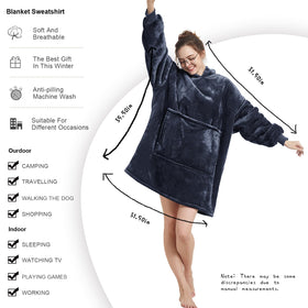 Model wearing the Aemilas oversized wearable hoodie showing relaxed fit
