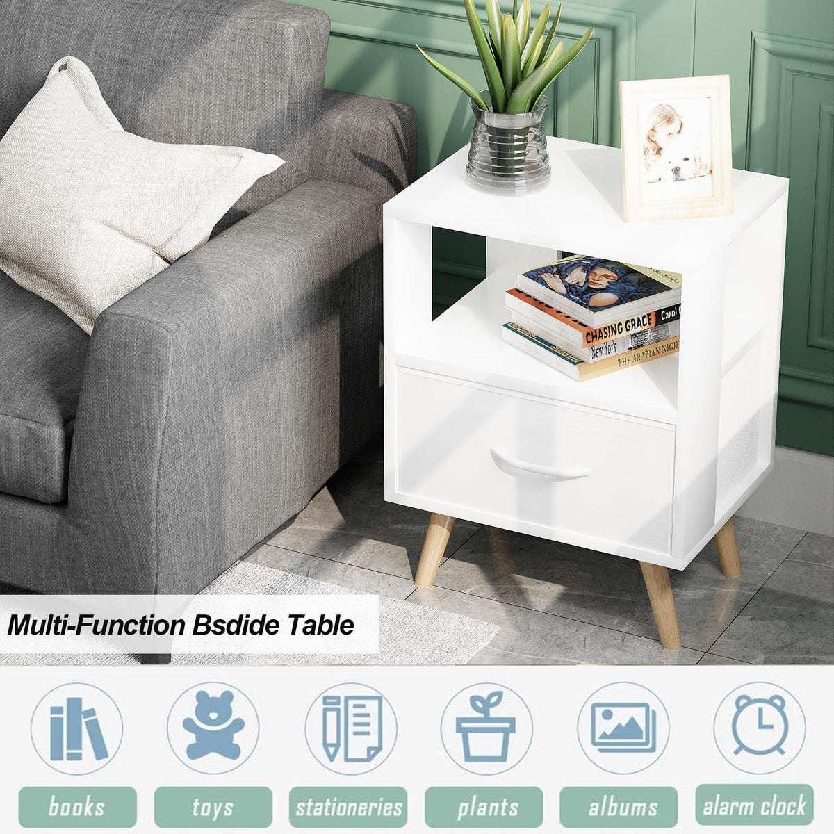 Bedside table by Aenuert ideal for bedroom or living room use.